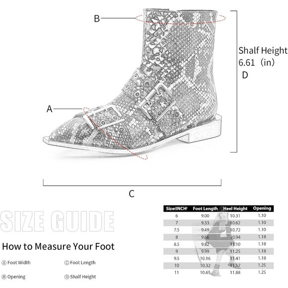 ⚡Women's Snake Pattern Halloween Ankle Boot Pointed Toe Chunky Heel Boots Buckle - Picture 6 of 6